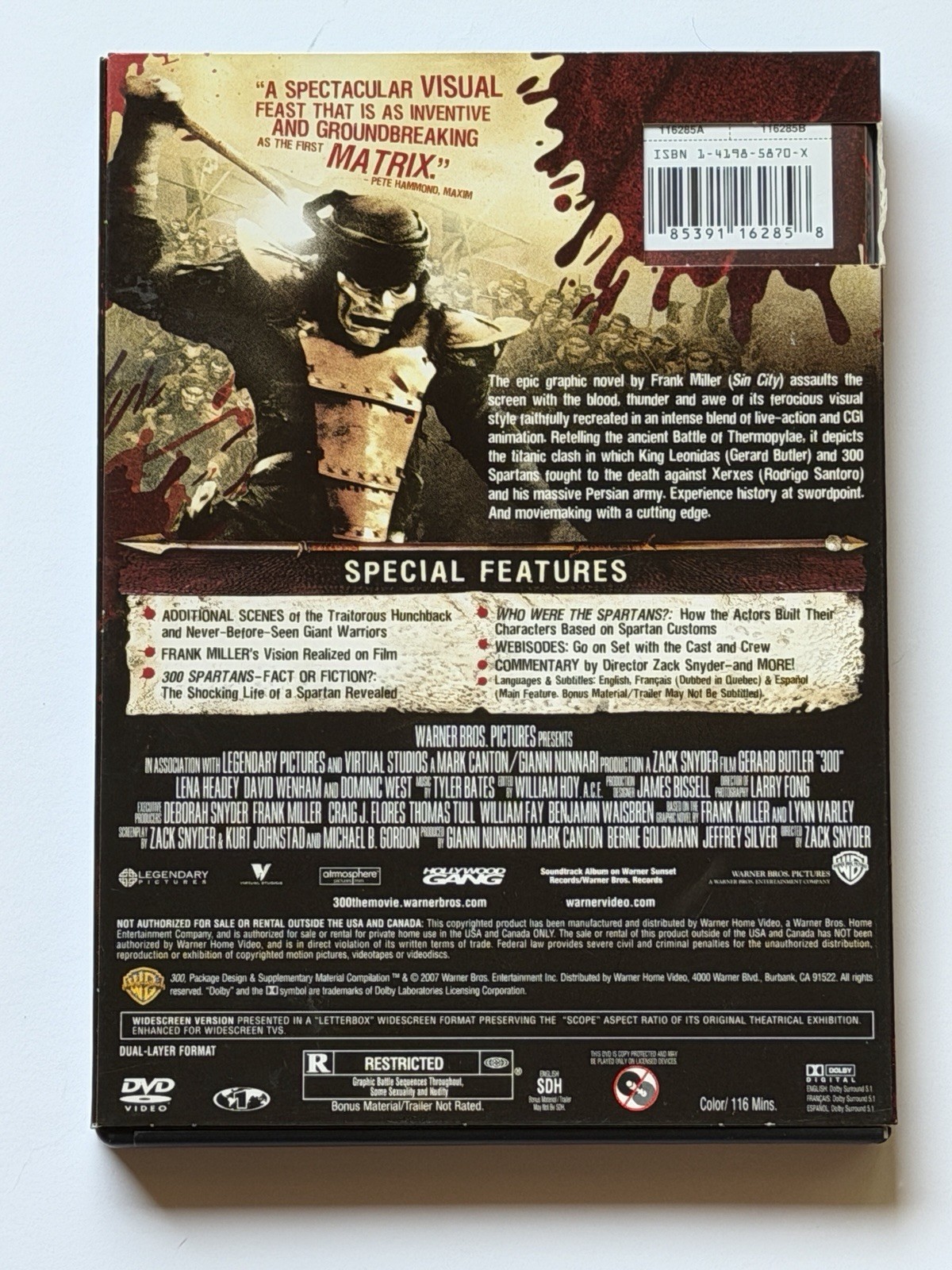 300 DVD Widescreen Edition 2 Discs with Slipcover Gerard Butler