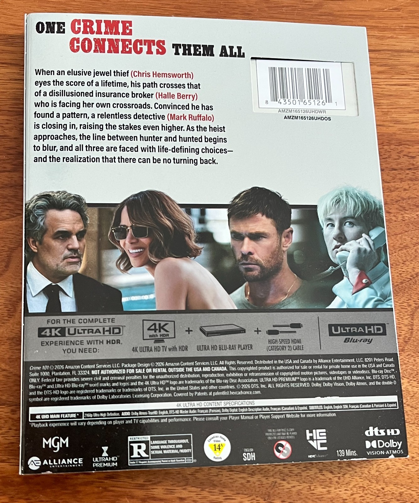 CRIME 101 (4K UltraHD With Slipcover) Chris Hemsworth Barry Koeghan – NEW
