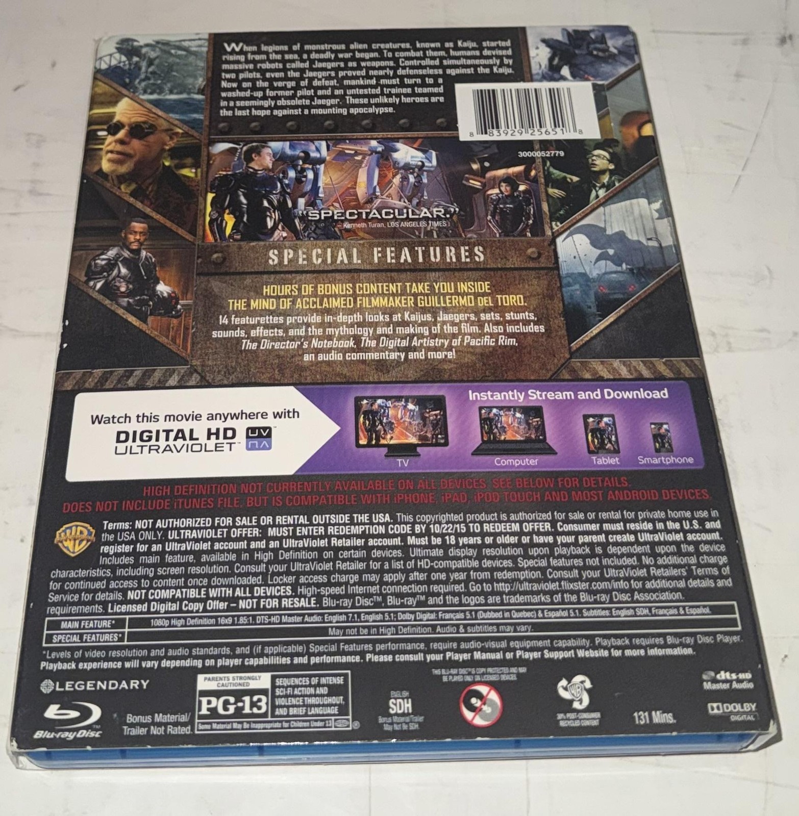 Pacific Rim Blu Ray DVD Digital HD Ultraviolet Combo Pack Movie Sci Fi Action