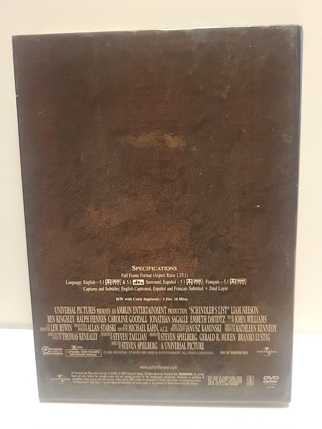 Schindler’s List DVD – Full Frame Aspect Ratio 1.33:1