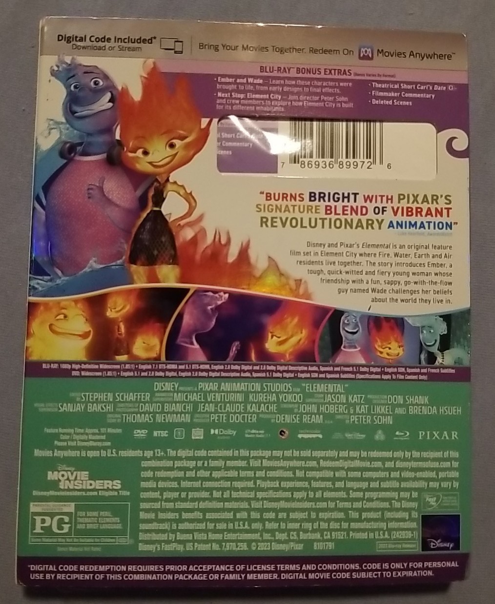 NEW Elemental (Blu-ray, DVD, w/Slipcover, Digital, 2023) SEALED Disney Pixar