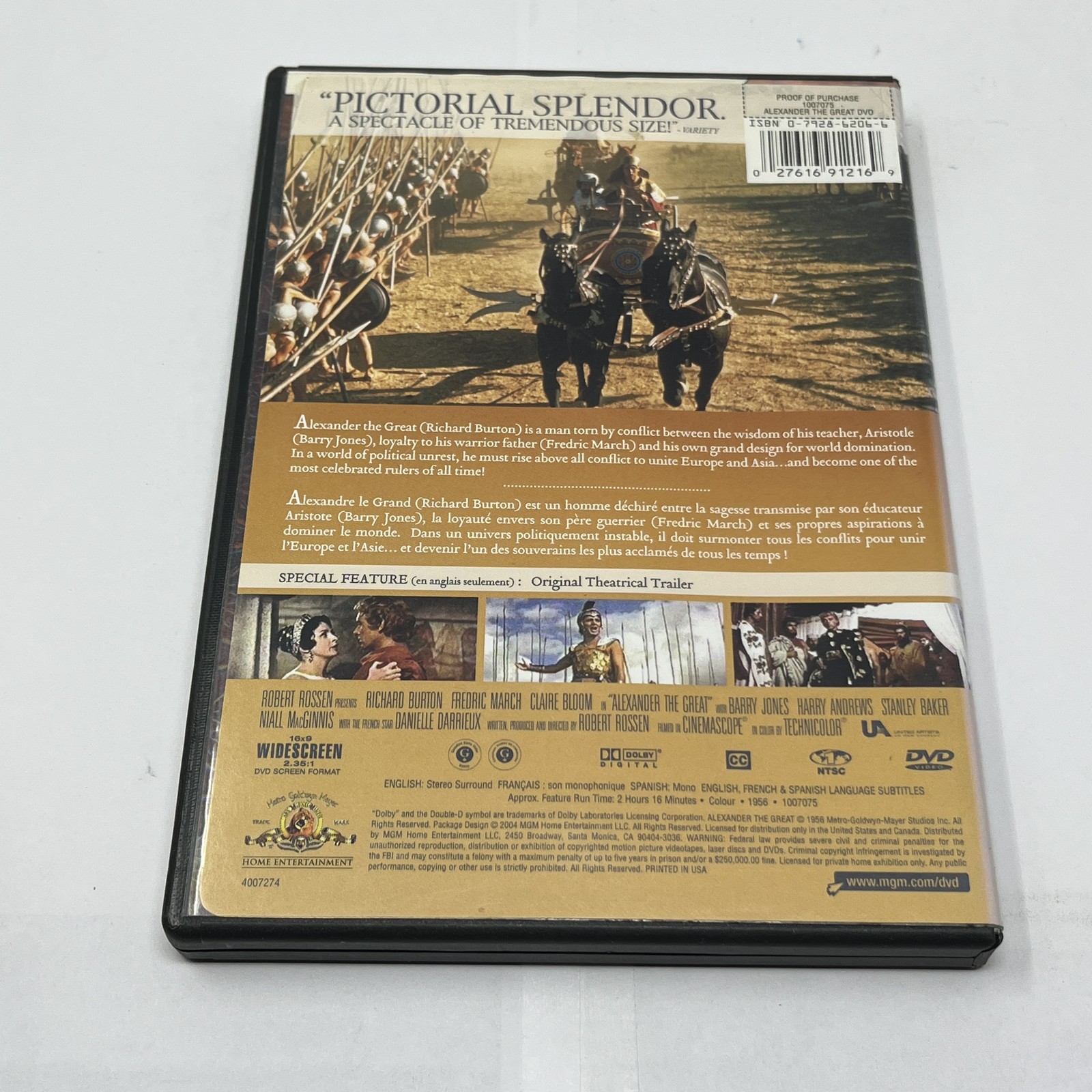 Alexander The Great (1956) DVD Richard Burton MGM Home Entertainment Widescreen