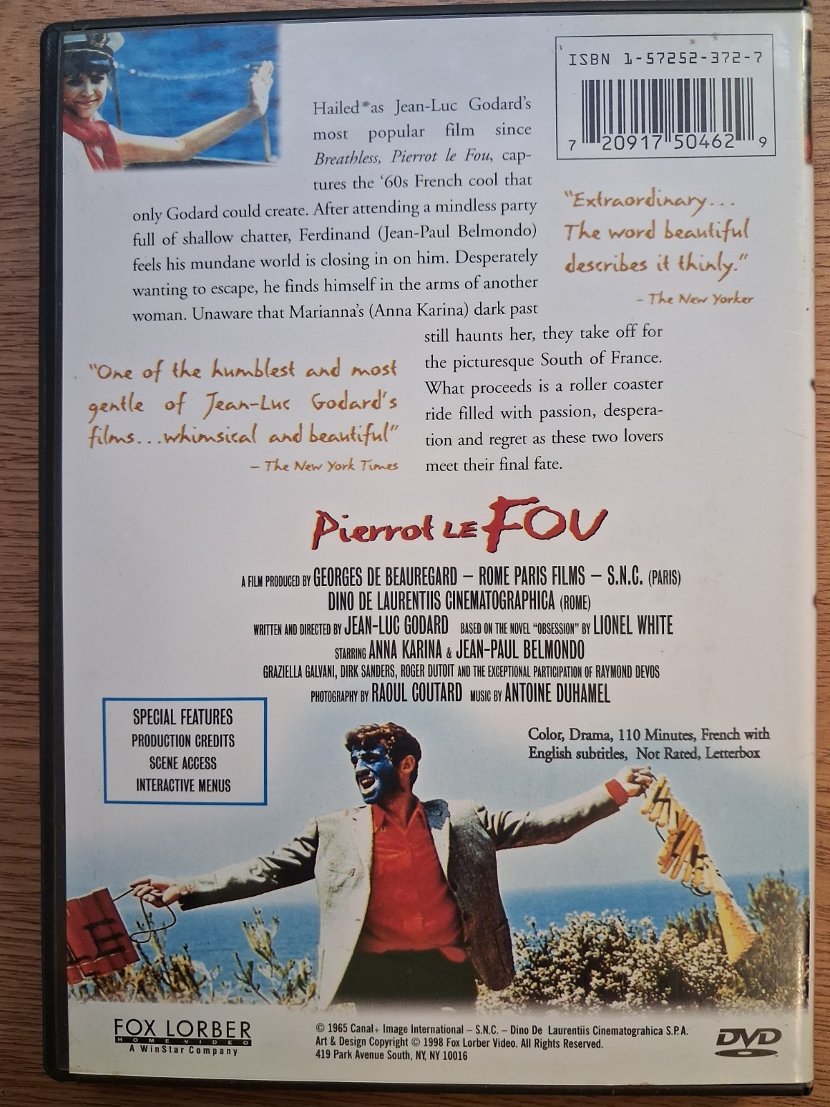 PIERROT LE FOU (1965) DVD, French Film, Jean-Luc Godard, Adventure, Romance