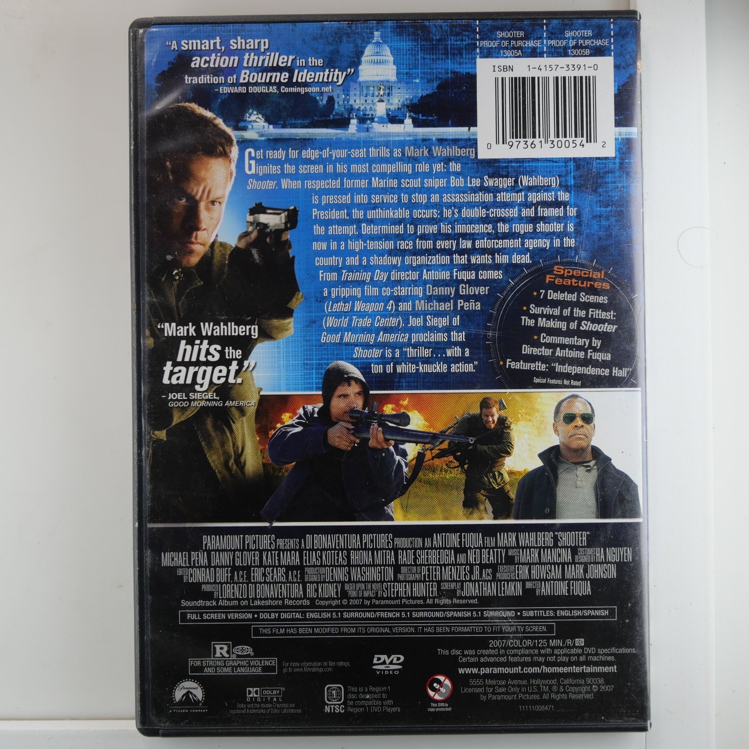 Shooter DVD 2007 Full Screen Mark Wahlberg Antoine Fuqua Action Thriller