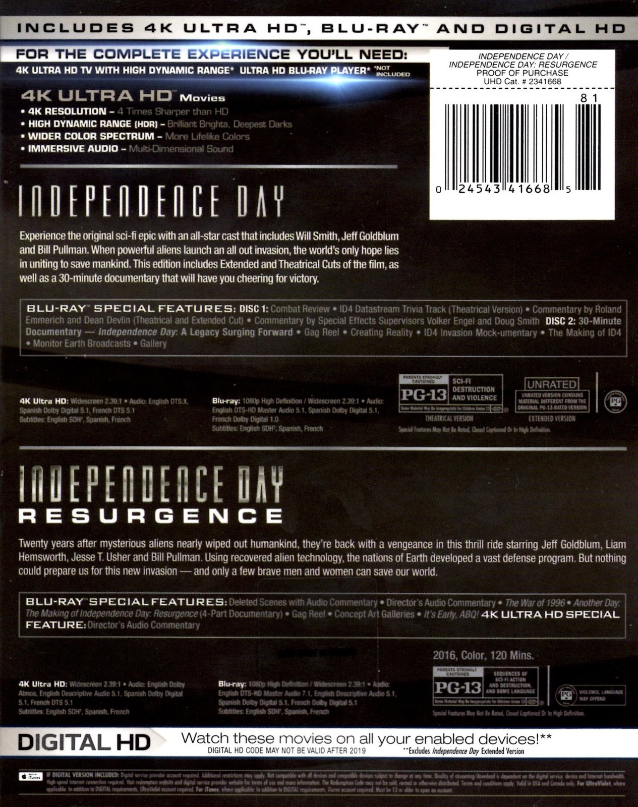 Independence Day/Independence Day Resurgence (4K / Blu-ray + Digital) New