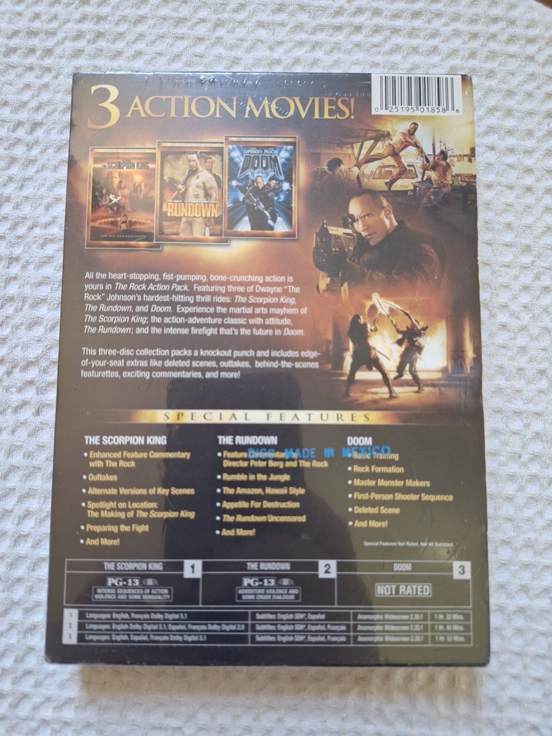 The Rock Action Pack Doom/The Rundown/The Scorpion King (DVD 2009 W/S) NEW !!!