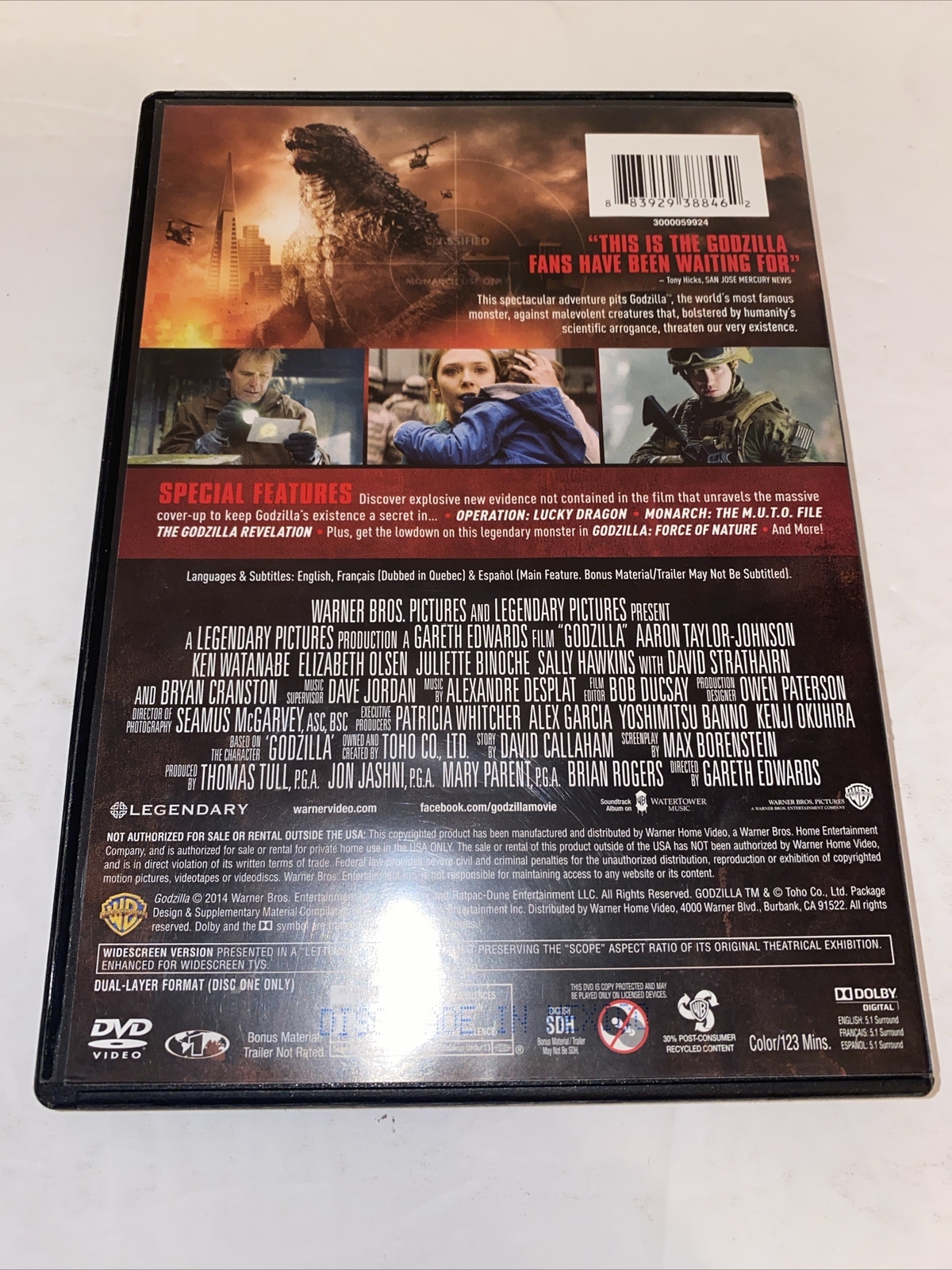 GODZILLA DVD 2014 with Bonus Disc Aaron Taylor-Johnson Gareth Edwards TOHO