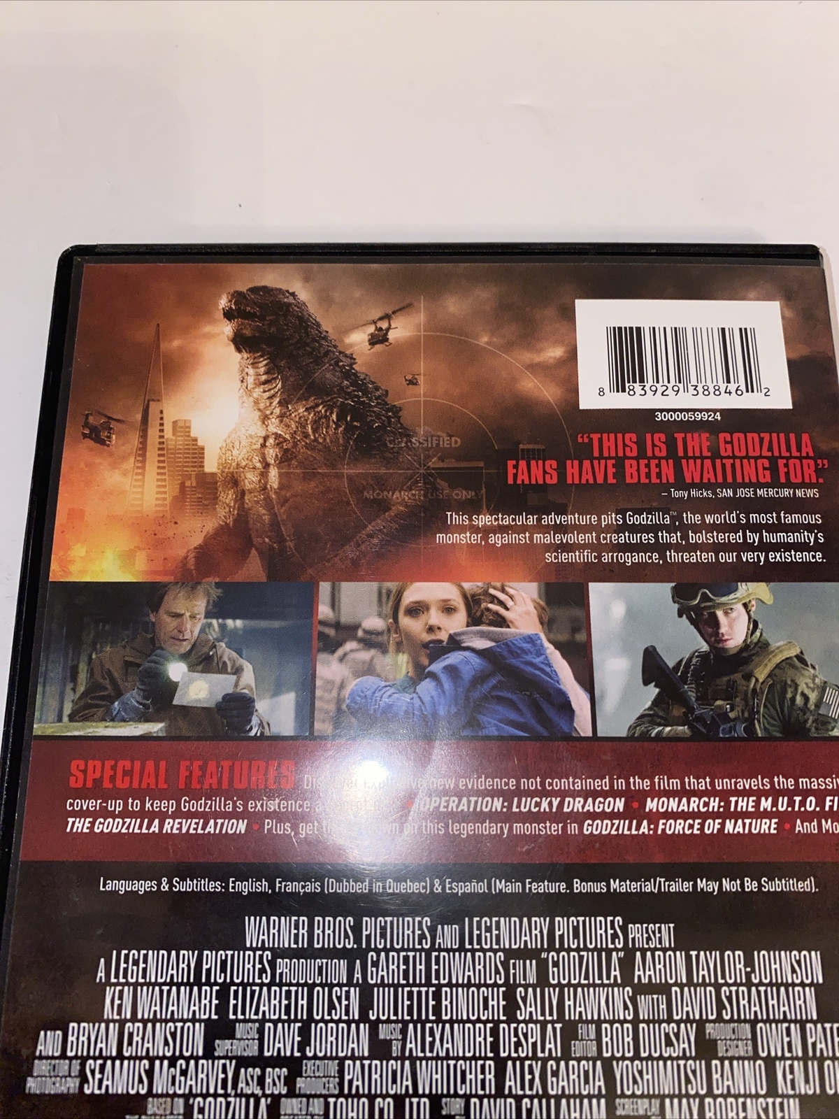 GODZILLA DVD 2014 with Bonus Disc Aaron Taylor-Johnson Gareth Edwards TOHO