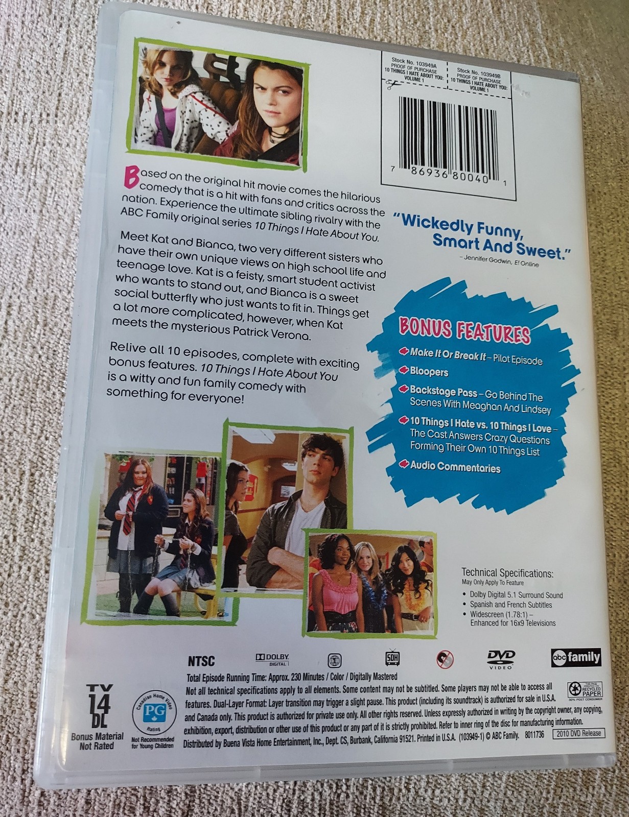 10 Things I Hate About You: Volume One DVD 2010 Region 1 TV 14 DL ABC Family