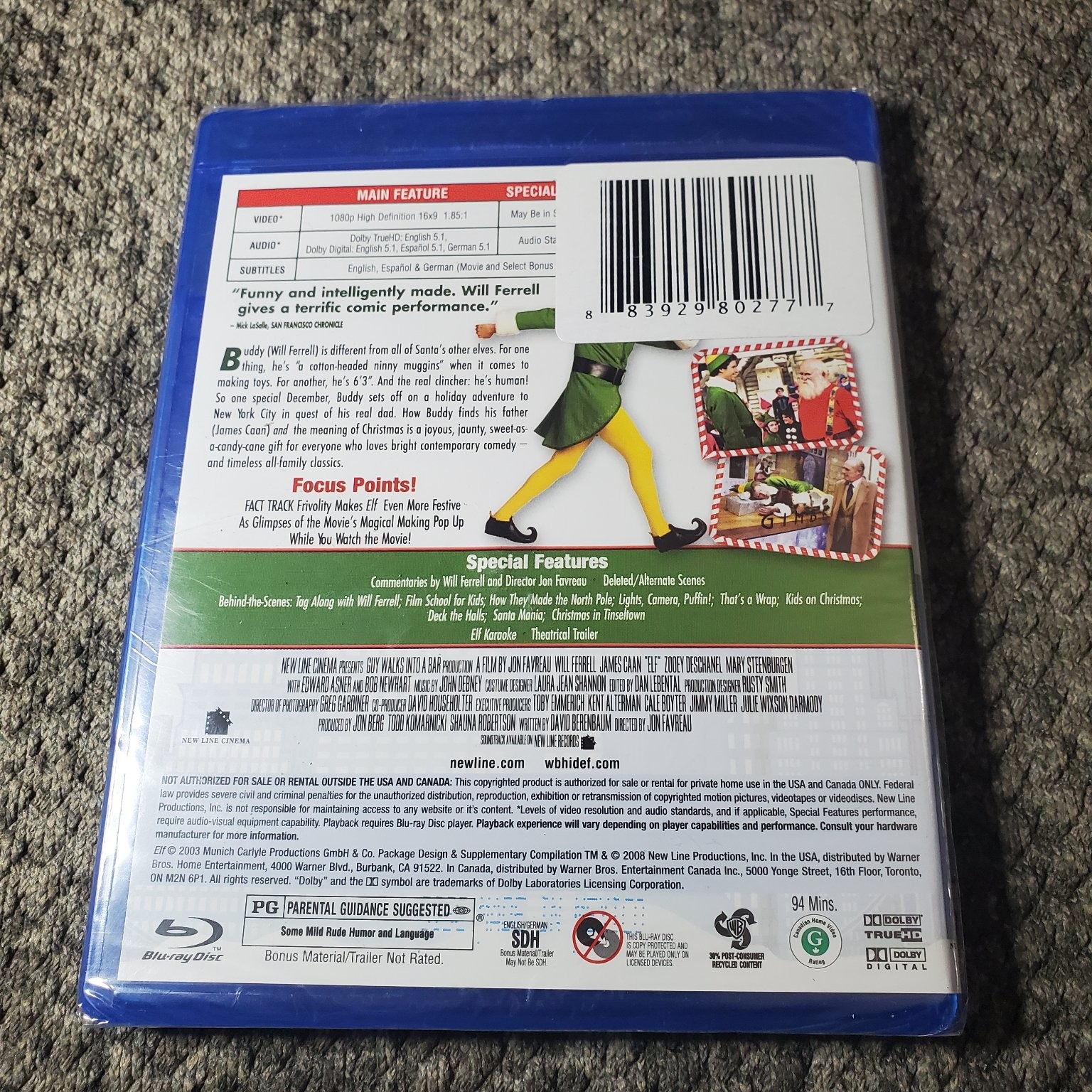 Elf Blu-ray (2003) Will Ferrell, James Caan, Jon Favreau, Special Features