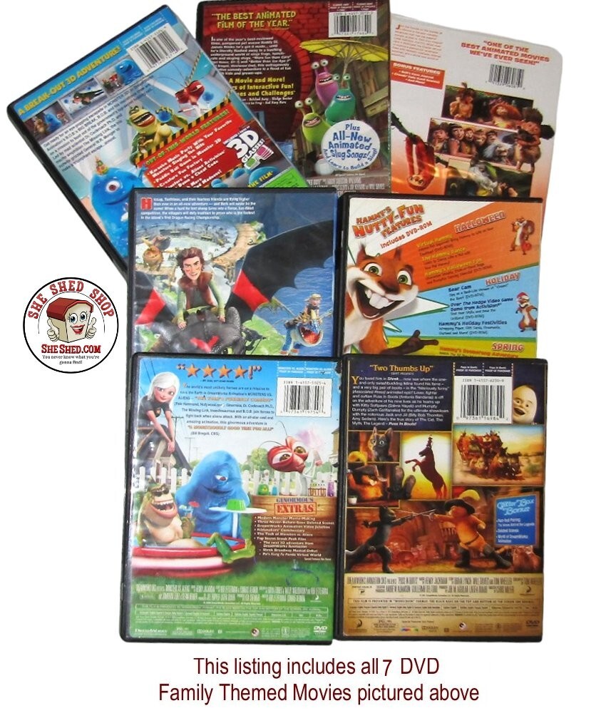 Kids DVD Movie Lot 7 Croods Puss In Boots Dragons Monsters vs Aliens Animated