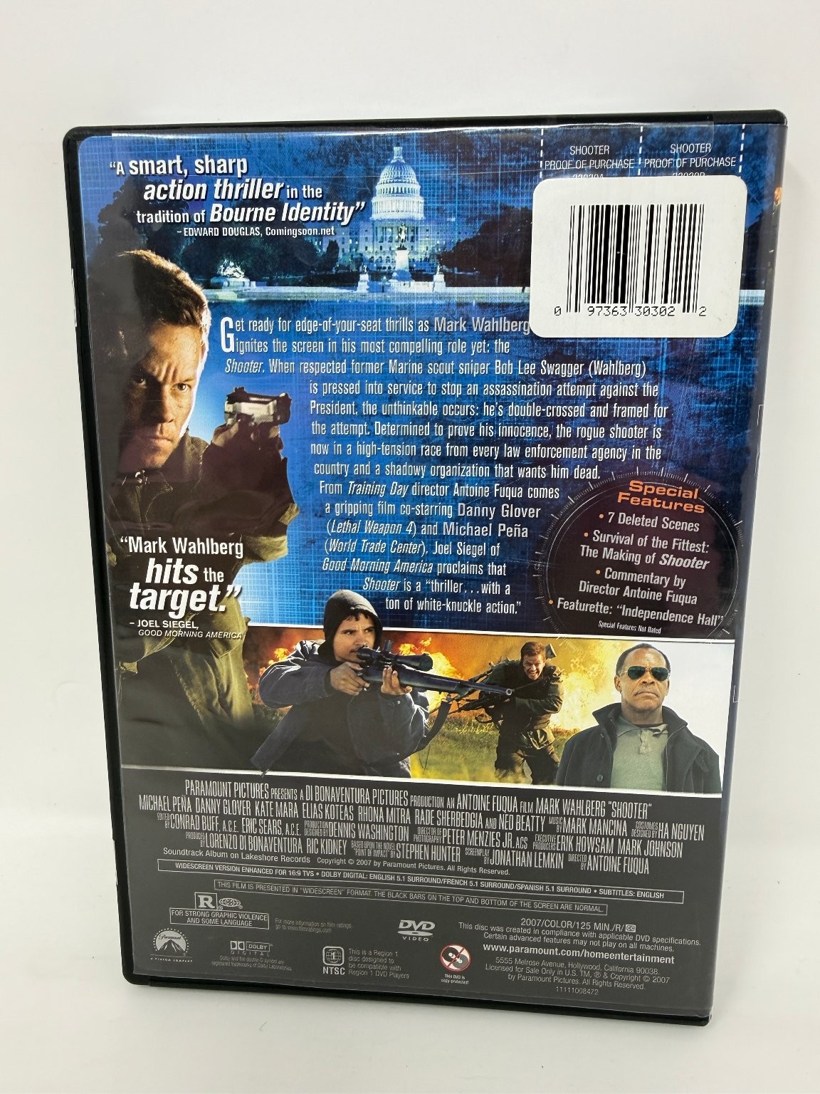 SHOOTER DVD 2007 Mark Wahlberg Widescreen Antoine Fuqua Action Thriller
