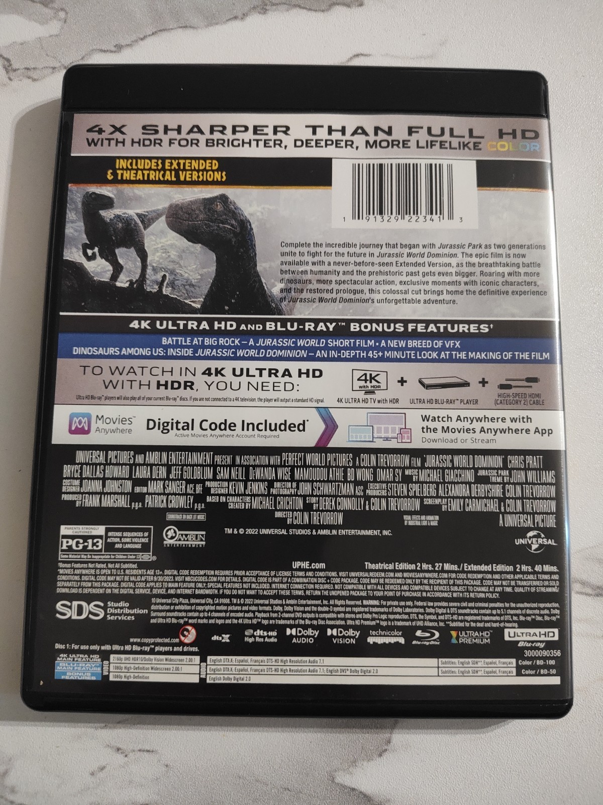 Jurassic World Dominion (4K Ultra HD + Blu-Ray) No Digital w/ Slipcover OOP
