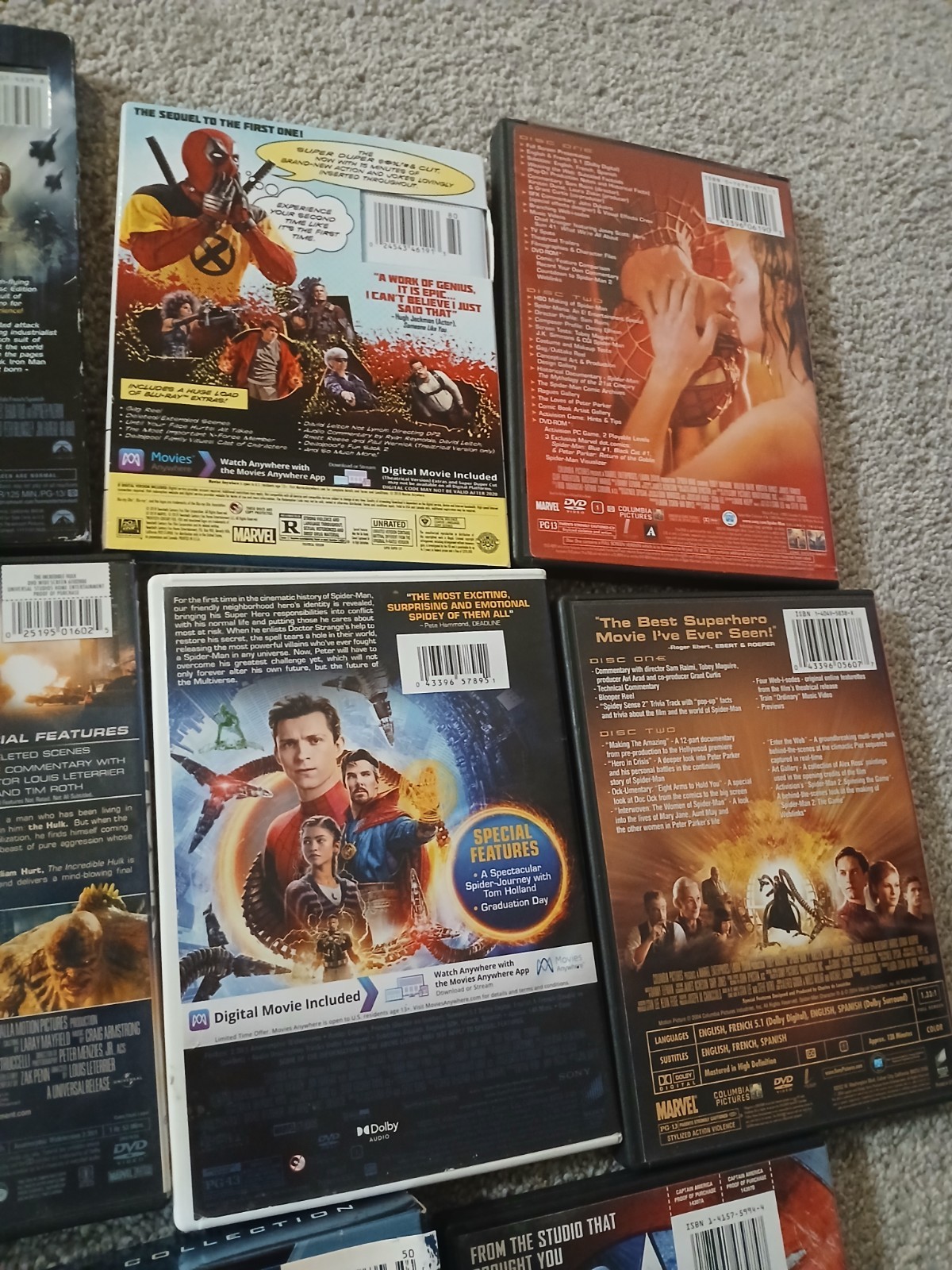 Huge Marvel Dvd Lot The Avengers The Hulk,Iron Man, Spiderman Lot