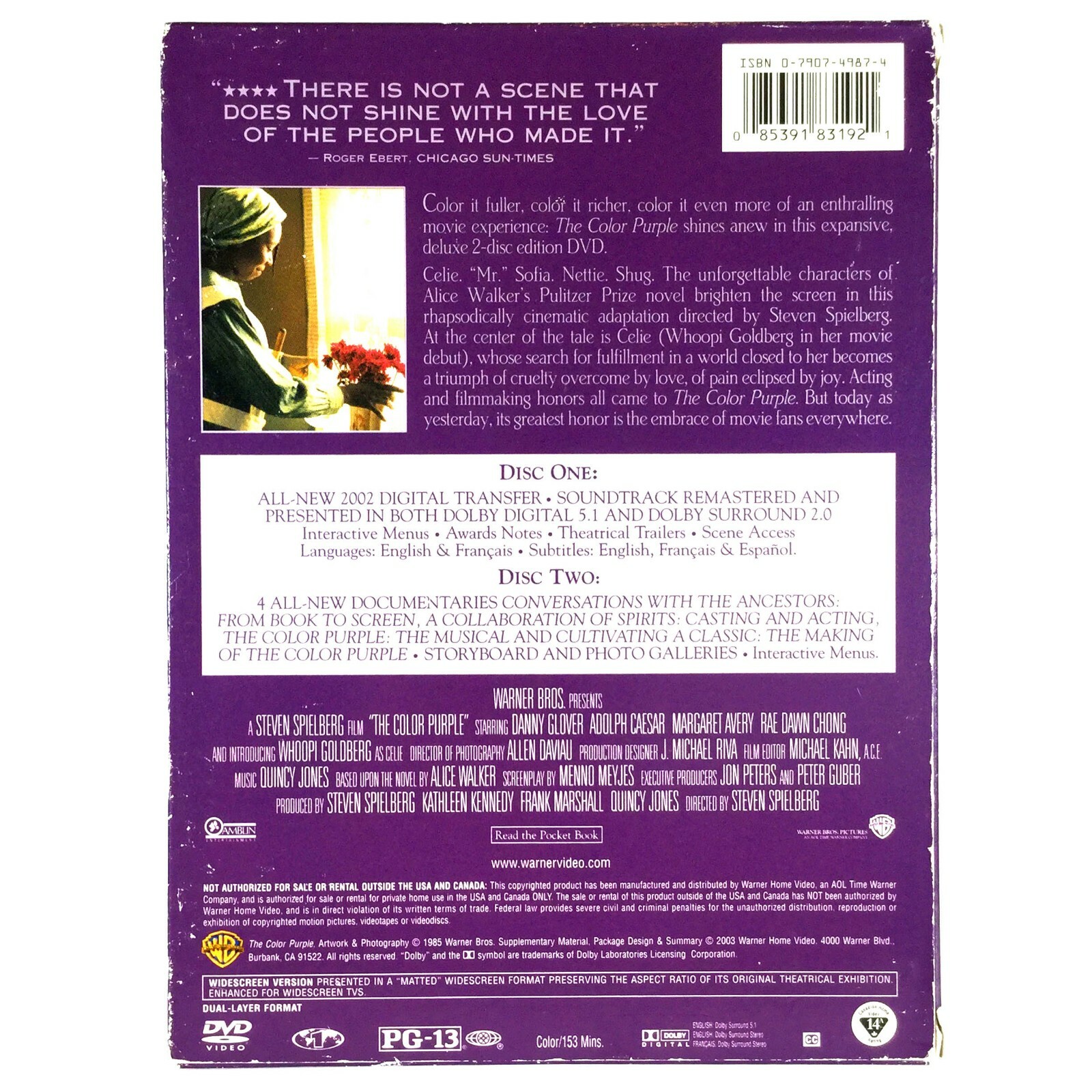 The Color Purple (2-Disc DVD, 1985, Widescreen Special Ed.) Like New !