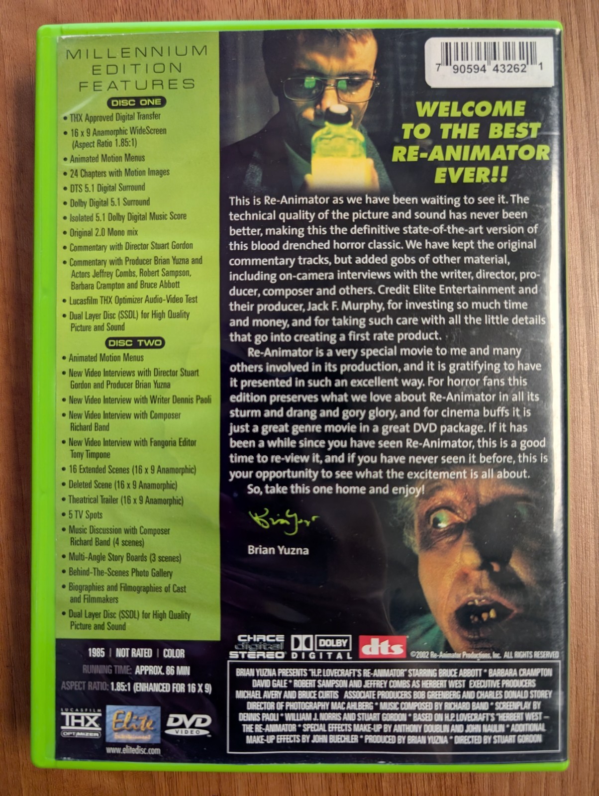Re-Animator – Millennium Edition – DVD- USED – 2002 Elite Entertainment