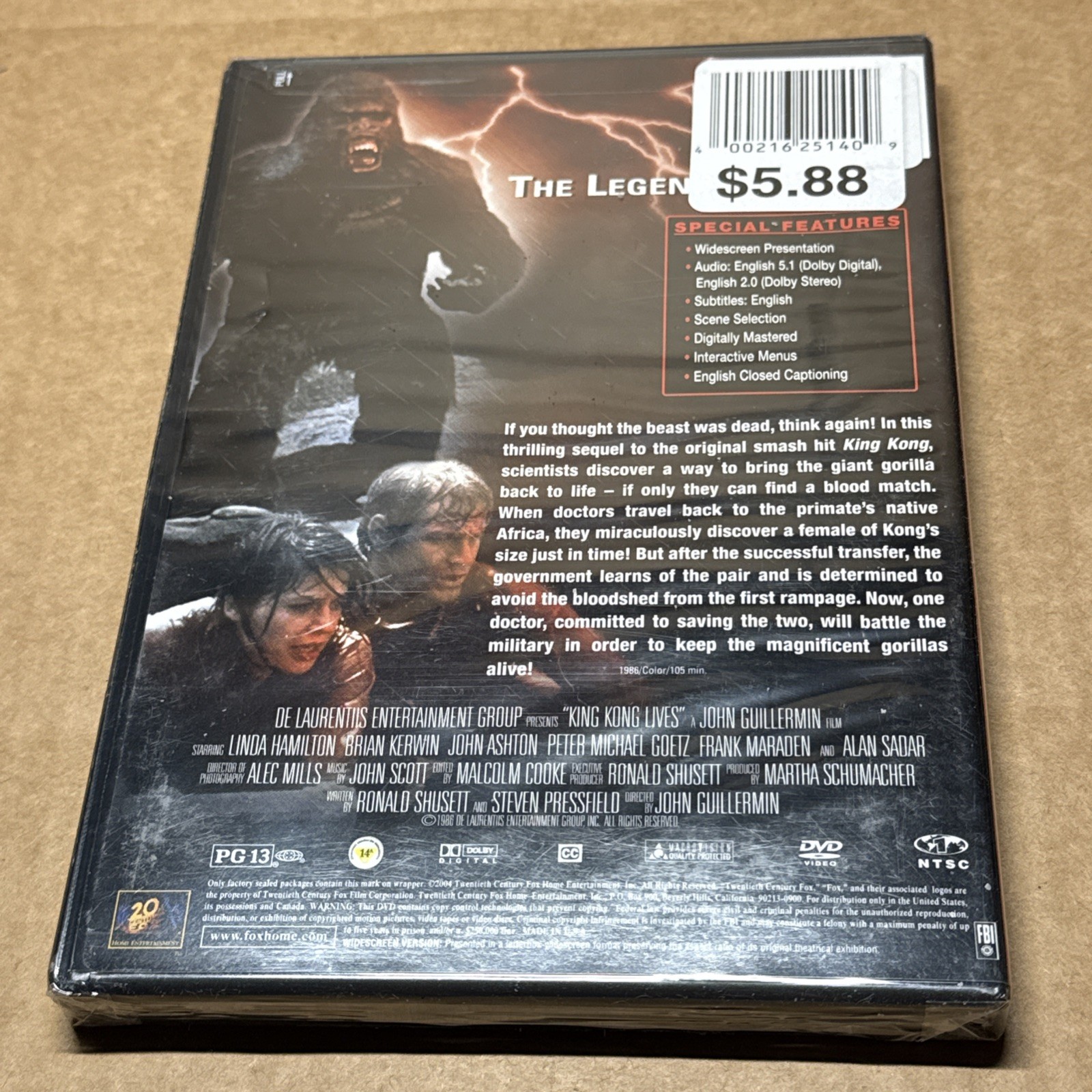 King Kong Lives (DVD, 1986) Linda Hamilton Region 1 New & Resealed? – Read Below