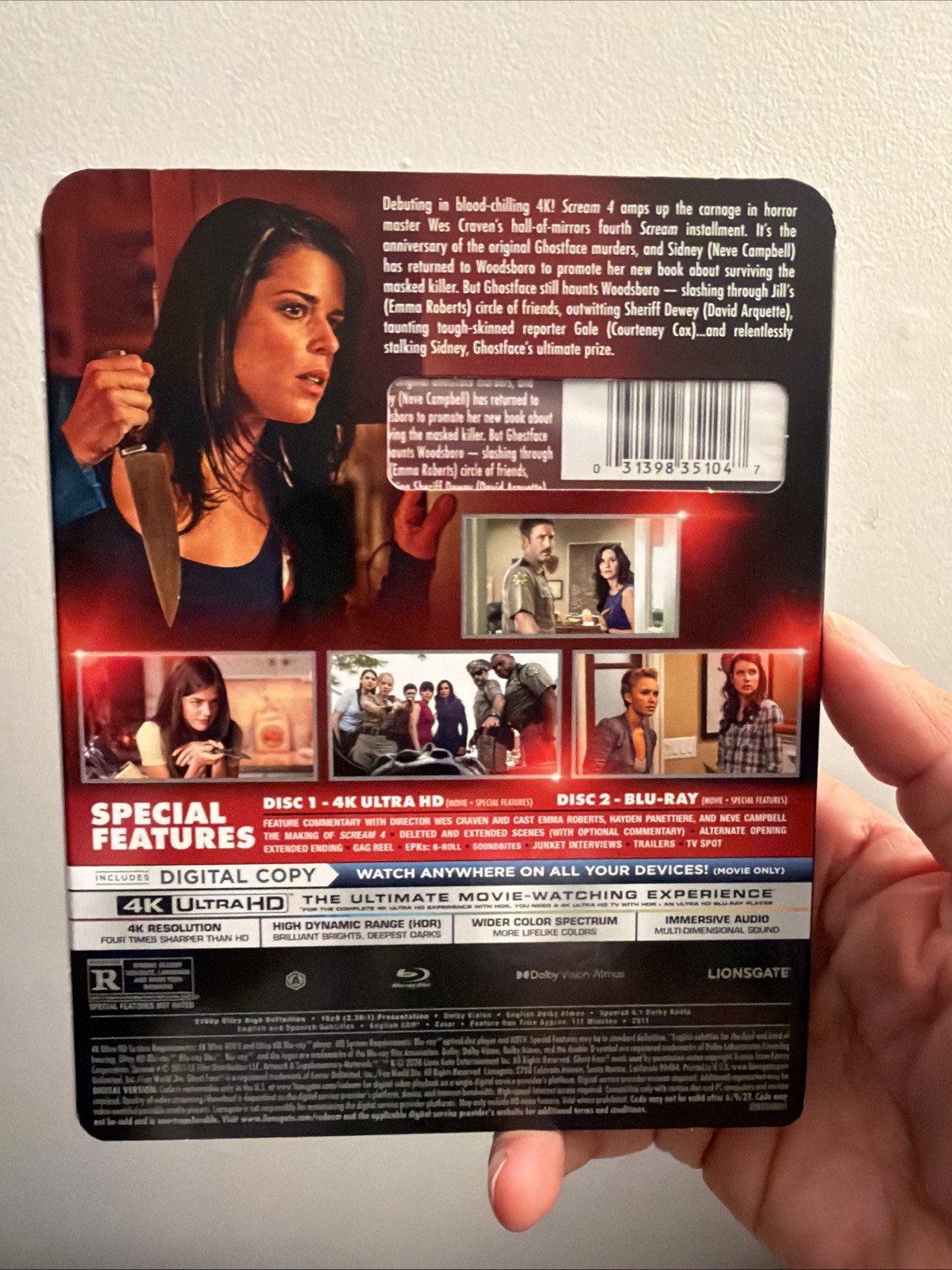 SCREAM 4 (4K ULTRA HD + BLU-RAY + DIGITAL) NEW! SEALED! WITH SLIPCOVER!