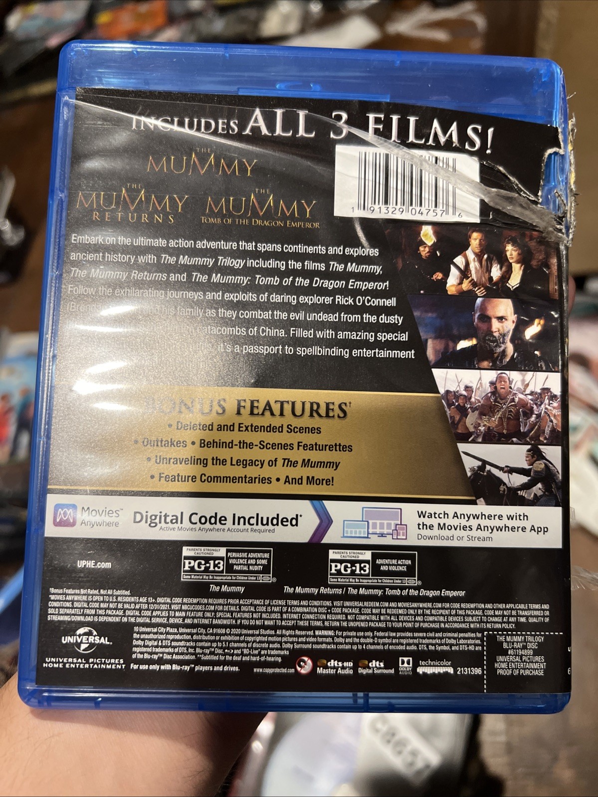 The Mummy Trilogy (Blu-ray + DIGITAL DVD) W/ Slipcover, Brendan Fraser, Wear See