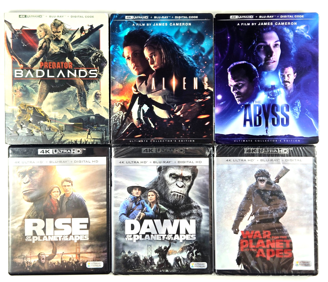 Predator Badlands/Abyss/Aliens 4K+Slip Cover & Rise/Dawn/War Planet of Apes 4K