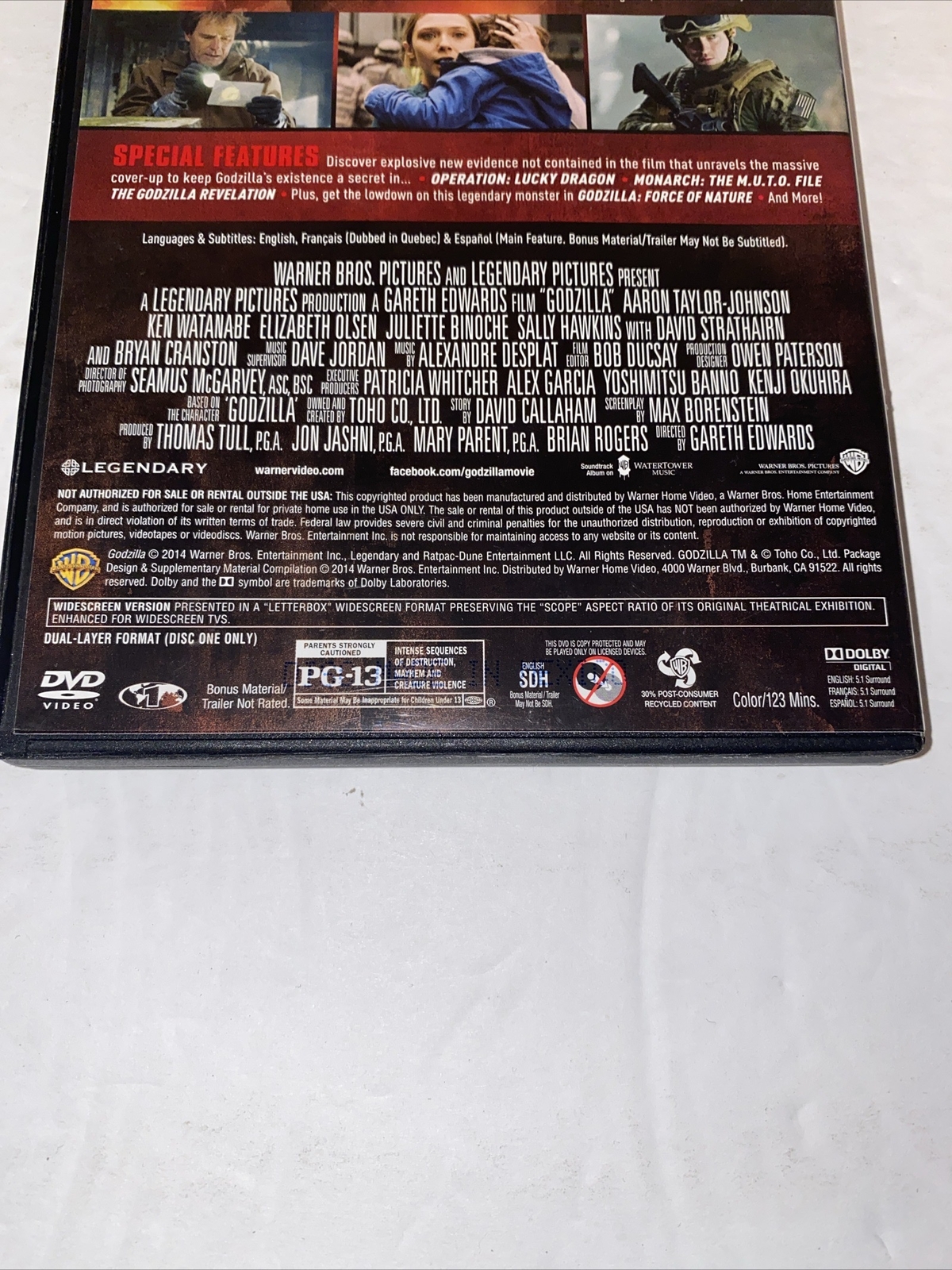 GODZILLA DVD 2014 with Bonus Disc Aaron Taylor-Johnson Gareth Edwards TOHO